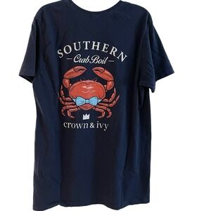 Crown & Ivy Unisex M Medium Tee Shirt Southern‎ Crab Blue Short Sleeve Crew Neck